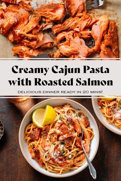 This Creamy Cajun Salmon Pasta is an easy 20 minute dinner perfect for both weeknights and special occasions! It's extra creamy with soft goat cheese, comforting, filling, and a little spicy. It comes together really quickly and it's a hit at any family dinner!