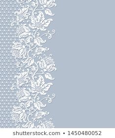 a white lace border with flowers and leaves on a light blue background, suitable for use in greeting cards or scrapbooking