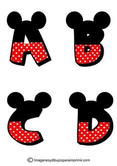 mickey mouse letter set with polka dots and the letters b, c, e, d