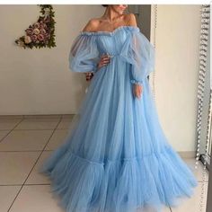 Blue Dress, Maxi Dress, Wedding Dress, Off Shoulders Dress, Tulle Dress, Bridesmaid Dress, Dress For Photoshoot, Long Sleeve Dress, Special Occasion, Gown For Woman, Blue Woman Dress, Custom Size, Bachelorette Dress, Maternity Dress, Maternity Wedding Outfit Gorgeous off shoulders maxi dress for woman will be perfect decision for photo shoot, bridesmaid, bachelorette party, wedding, Baby shower and for any special occasion! Features: Features: - floor length - off shoulders - long puffy sleeve - Prom Dresses Long Blue, Princess Evening Dress, Party Long Dress, Floor Length Maxi Dress, Off Shoulder Gown, Princess Dresses, Dresses Elegant, Maxi Dress Formal, Prom Dresses Long With Sleeves