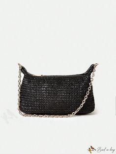 BirdinBag - Classy Black Vacation Zippered Medium Straw Bag with Minimalist Design Casual Evening Shoulder Bag With Detachable Strap, Versatile Black Evening Bag For Daily Use, Casual Pouch Shoulder Bag For Evening, Casual Shoulder Bucket Bag For Evening, Casual Evening Bag With Adjustable Strap, Black Clutch Shoulder Bag For Errands, Casual Evening Shoulder Bucket Bag, Casual Evening Baguette Bag With Adjustable Strap, Casual Evening Bag With Detachable Handle