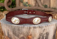 Handcrafted western bullrider design concho rodeo leather belt -color brown Western Concho Belt Buckles For Country Events, Western Hand Tooled Belt Buckles For Rodeo, Western Style Belts For Rodeo, Western Concho Belts For Ranch, Western Style Adjustable Belt Buckles For Rodeo, Western Style Belts And Suspenders For Rodeo, Southwestern Style Belt Buckle With Belt For Rodeo, Western Belts And Suspenders For Ranch, Adjustable Western Belts For Rodeo