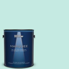 a blue paint can with the word marquee on it's bottom corner