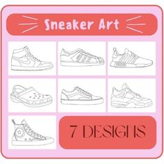 the sneaker art 7 designs are shown in pink and white, with an image of shoes