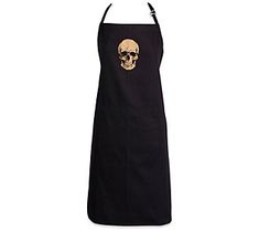 a black apron with a skull on it