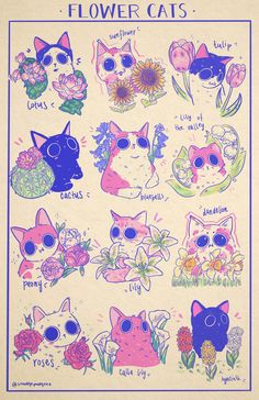 a poster with cats and flowers on it's back side, says flower cats