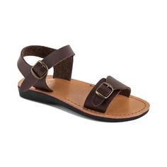 The Original - Vegan leather Sandal | Brown front view Ankle Strap Sandals Flat, Soft Leather Handbags, Leather Gladiator Sandals, Ankle Strap Flats, Brown Leather Sandals, Brown Sandals, Comfort Style, Beautiful Shoes, Natural Leather