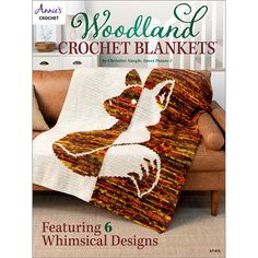 the cover of woodland crochet blankets featuring an image of a dog on a blanket