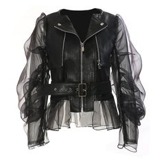 Asia Fashion, Mode Mantel, Elegant Jacket, Mesh Jacket, Vegan Leather Jacket, Mesh Sleeves, Moda Vintage, Leather Jacket Black, Looks Chic