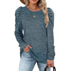 Fantaslook Fall Sweatshirts for Women Crewneck Puff Sleeve Tunic Tops Fashion Shirts Fall sweatshirts for women is the epitome of fashion and comfort. Puff sleeve tunic tops for women is designed to keep you comforbale while adding a touch of style to your wardrobe. Long sleeve womens shirts features crewneck, puff sleeve, pullover, tunic tops, loose fit style. The womens tops is casual chic and fashion.The crewneck design about womens sweatshirts offers a timeless look, while the puff sleeves a Fall Cotton Top With Lantern Sleeves, Casual Relaxed Fit Balloon Sleeve Tops, Trendy Solid Color Top With Puff Sleeves, Casual Balloon Sleeve Relaxed Fit Tops, Cotton Top With Lantern Sleeves For Fall, Casual Washed Blue Sweatshirt For Fall, Long Sleeve Cotton Puff Sleeve Top, Casual Puff Sleeve Tops In Solid Color, Casual Puff Sleeve Solid Color Tops