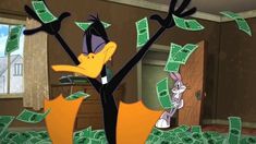 a cartoon character is throwing money into the air