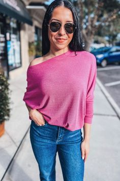 Off The Shoulder Dolman Sleeve Tunic Top | Sophie & Trey Chic Pink Tops For Fall, Chic Pink Fall Tops, Pink Tops For Day Out In Fall, Cute Trendy Dresses, Online Clothing Boutiques, Dress Store, Spring Wardrobe, Spring Looks, Clothing Boutique