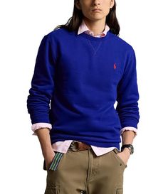 From Polo Ralph Lauren&#x2C; this sweatshirt features:crewneck with a v-insetlong sleeves with ribbed cuffssignature embroidered pony on the left side of chestribbed hemcotton/polyester/elastanemachine wash/tumble dryImported. Ralph Lauren Fleece, Polo Ralph Lauren Sweatshirt, Ralph Lauren Sweatshirt, Cut Sweatshirts, Jersey Sweatshirt, Crew Sweatshirts, Polo Ralph Lauren Mens, Long Sleeve Knit, Sweater Outfits