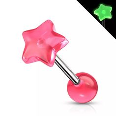 a pair of pink and green stars are attached to an acrylic barbell