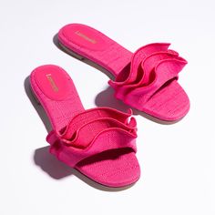 With the same easy feel of our favorite flat sandal slide, this new Ivy Ruffle adds an element of pep and flourish with an elegant ruffle on this bestselling style. Green Choices, Flat Mules, Pink Beige, Ivy, Flat Sandals, Memory Foam, Sale Items, Sandals, Fashion Trends