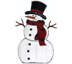 a snowman wearing a top hat and scarf is standing in front of a white background