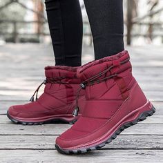 Winter Warm Women Boots Waterproof Snow Boots Plush Ankle Shoes Woman Red Black Boot Ladies Botas De Mujer Invierno Nuevas Red Ankle Boots For Winter, Burgundy High-top Boots For Winter, Red Winter Boots With Round Toe, Red Boots With Round Toe For Winter, Red Flat Heel Winter Boots, Red Flat Heel Boots For Winter, Red Round Toe Boots For Winter, Burgundy Ankle Boots For Winter, Winter High Ankle Walking Boots