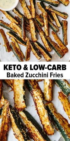 keto and low carb baked zucchini fries with ranch dressing on the side