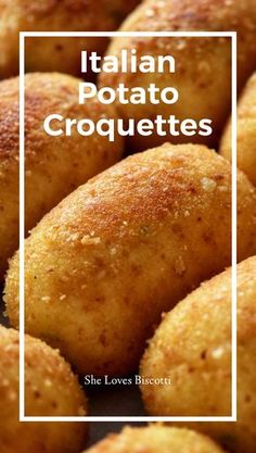 some food that is sitting on top of a plate with the words italian potato croquettes