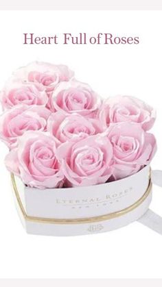 pink roses in a white box with gold trim