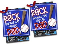 two baseball cards with the words you rock and now make that baseball pop on them