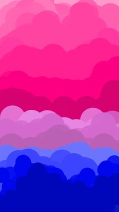 an abstract painting of pink, blue and red clouds