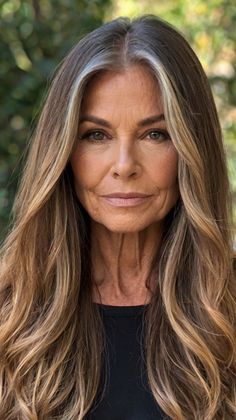 Long Hairstyles for Women Over 60 Long Bronze Hair, Light Brown Hair Over 50, Long Hairstyles Over 40 New Looks, Tiffany Amber Thiessen Hairstyles, Long Layered Hair With Bangs Over 40, Hair Color For 60 Year Old Women, Hairstyles For Thick Long Hair, Long Hair Over 50 Older Women, Long Hair Over 40