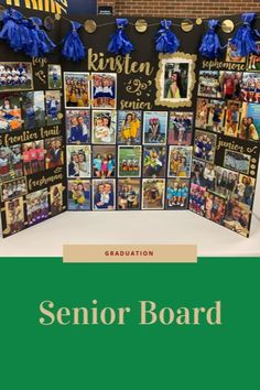 the senior board is decorated with pictures and tassels