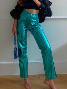 Y2K Shiny Metallic PU Leather Pants for Women 2022 Autumn Winter Green – Nukty shop Y2k Style Party Bottoms For Fall, Y2k Fall Party Bottoms, Y2k Style Green Straight Leg Pants, Wide Leg Leather Pants With Pockets For Party, Y2k Trousers For Fall Season, Y2k Style Trousers For Fall, Y2k Style Bottoms For Night Out In Fall, Y2k Style Fall Trousers, High Waist Green Leather Pants For Fall