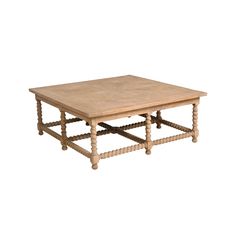 a wooden table with two legs and a square top on an isolated white background for use as a coffee table