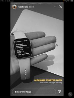 a person holding an apple watch in their hand with the text, morning started with functional strength training