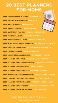 the 20 best planners for moms with text overlay that reads, 30 best planners for