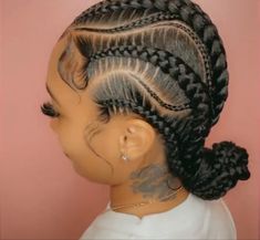 Big Conrows Lines And Braids, Corn Rolls With Heart, Stitch Cornrows, Corn Rows White Women, Stitch Braids Into Bun, Cornrow Updo On Natural Hair, Cardi B Braids Cornrows, White Girl Cornrows, Corn Roll Hair Styles