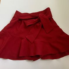 Zara Mini Skirt Red Women’s Xs Zipper On Side Built In Shorts Bow Can Be Retied Casual Red Skort For Day Out, Trendy Red Flared Skirt Bottoms, Casual Red Skort, Red Flared Skirt For Day Out, Red Skirted Bottoms, Red Zara Skirt For Summer, Red High Waist Mini Skirt For Day Out, Zara Red Skirt For Summer, Red Mini Skort For Day Out