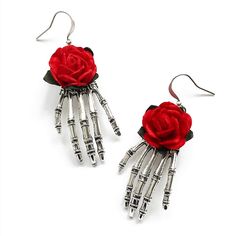 PRICES MAY VARY. ✦ Specifications - Skull red rose flower earring size is 40*20 mm, total weight: 8.4g for dangle earrings,Lightweight, fishhook finding back, the size and weight fit for most women, cool girls. Packaging: A pair of skull black rose earring and 1 x exquisite jewelry gift box. These earrings feature a skull element with a unique process that gives it a vintage gothic look, well-made high quality piercing dangle earrings jewelry perfectly reflects the beauty of the female sexy earl Holiday Gifts For Men, Skeleton Earrings, Jewelry Gothic, Gothic Gifts, Alternative Jewelry, Earrings Halloween, Gothic Earrings, Skull Hand, Punk Jewelry