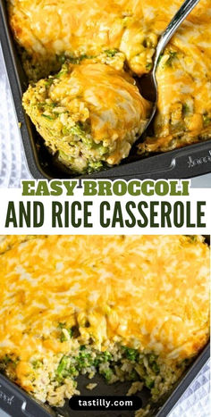 an easy broccoli and rice casserole in a baking dish