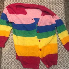 Shein Rainbow Cardigan Never Worn Size Med. Fun Multicolor Long Sleeve Cardigan, Casual Rainbow Cardigan For Winter, Cardigan Colorful, Rainbow Cardigan, Shein Sweater, Sweaters & Cardigans, Cardigans, Sweaters For Women, Rainbow