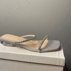 Brand New. Rhinestone Flats With A Little Heel. Silver Sandals Flat, Rhinestone Flats, Sandals Flat, Silver Sandals, Flat Sandals, New Color, Women Shoes, Sandals, Brand New