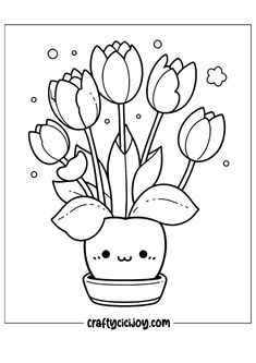 a flower pot with tulips in it