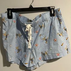 Never Worn Blue Cotton Pajama Shorts For Sleepover, Blue Cotton Pajama Shorts, Blue Cotton Pajama Shorts For Lounging, Blue Cotton Shorts For Sleepovers, Blue Short Sleepwear For Lounging, Blue Cotton Shorts For Sleepover, Blue Short Bedtime Bottoms, Blue Short Bottoms For Bedtime, Blue Pajama Shorts For Sleepover