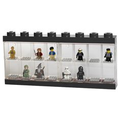 a display case with lego minifigures in it