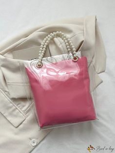 BirdinBag - Transparent Laser PVC Tote Bag Strap with Inner Bag - New Arrival, Faux Pearl Decor Pink Pouch Bag With Pearl Handle, Everyday Use Bucket Bag With Pearl Handle, Everyday Bucket Bag With Pearl Handle, Pink Bags With Pearl Handle For Daily Use, Pink Bag With Pearl Handle For Daily Use, Square Shopping Bag With Pearl Handle, Trendy Pink Bag With Pearl Handle, Square Shopping Bags With Pearl Handle, Trendy Pink Shoulder Bag With Pearl Handle