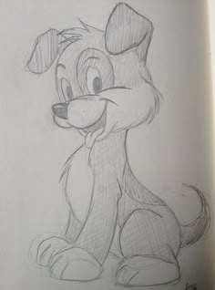 a drawing of a cartoon dog sitting on top of a book page with the title, how to draw disney characters in pencil