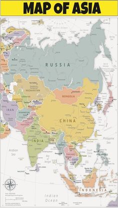 the map of asia with countries and their names