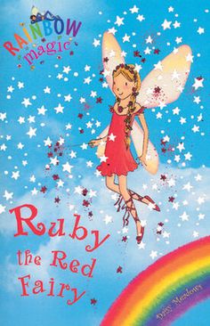 the rainbow magic book ruby the red fairy is flying through the sky with her wings outstretched