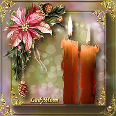 two candles with christmas decorations on them