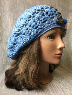 Ooak . Hand crochet summer beret. Will fit all sizes .Mannequin head size is 21 inches, I have 23 and it fits nice . Pretty periwinkle blue color with roses and a few beads . . Feel free to email me any questions. Thanks. Blue Knitted Hat For Spring, Blue Yarn Hats For Spring, Blue Hand Knitted Hats For Spring, Blue Crochet Yarn Hat For Spring, Blue Crochet Hat For Spring, Blue Yarn Crochet Hat For Spring, Blue Crochet Hat For Spring, One Size Fits Most, Blue Crochet Hat One Size For Spring, Hand Knitted Blue Brimmed Hat