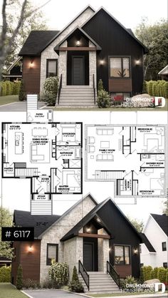 two story house plans with an open floor plan and three levels to the second level