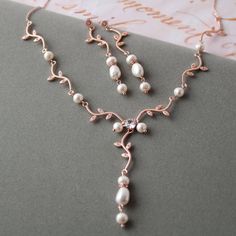 Rose Gold Baroque Pearl Bridal Jewelry Set Leaf Bridal Necklace And Earrings Pearl Drop Earrings Wedding Jewelry set Pearl jewellery gift Mother Of The Bride Rose Gold Pearl Jewelry, Prom Jewellery, Pearl Drop Earrings Wedding, Pearl Wedding Jewelry Sets, Bridal Jewelry Pearl Sets, Period Jewelry, Drop Earrings Wedding, Earrings Pearl Drop, Pearl Jewelry Gift