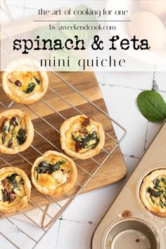 spinach and feta mini quiches on a cooling rack